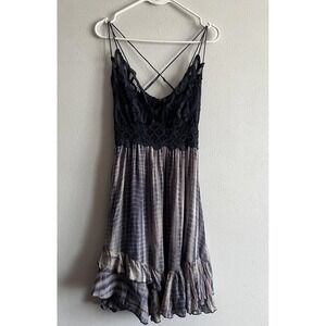 FP One Romper Womens Medium Blue Lace Strappy Striped Boho One Piece Summer